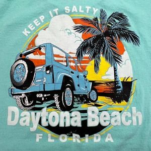 Keep It Salty Daytona Beach Florida T-Shirt Mens M Teal Short Sleeve Delta Tee